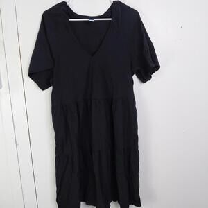 Old Navy Dress Womens L Tall Tiered V Neck Capsule Mini Versatile Staple Black